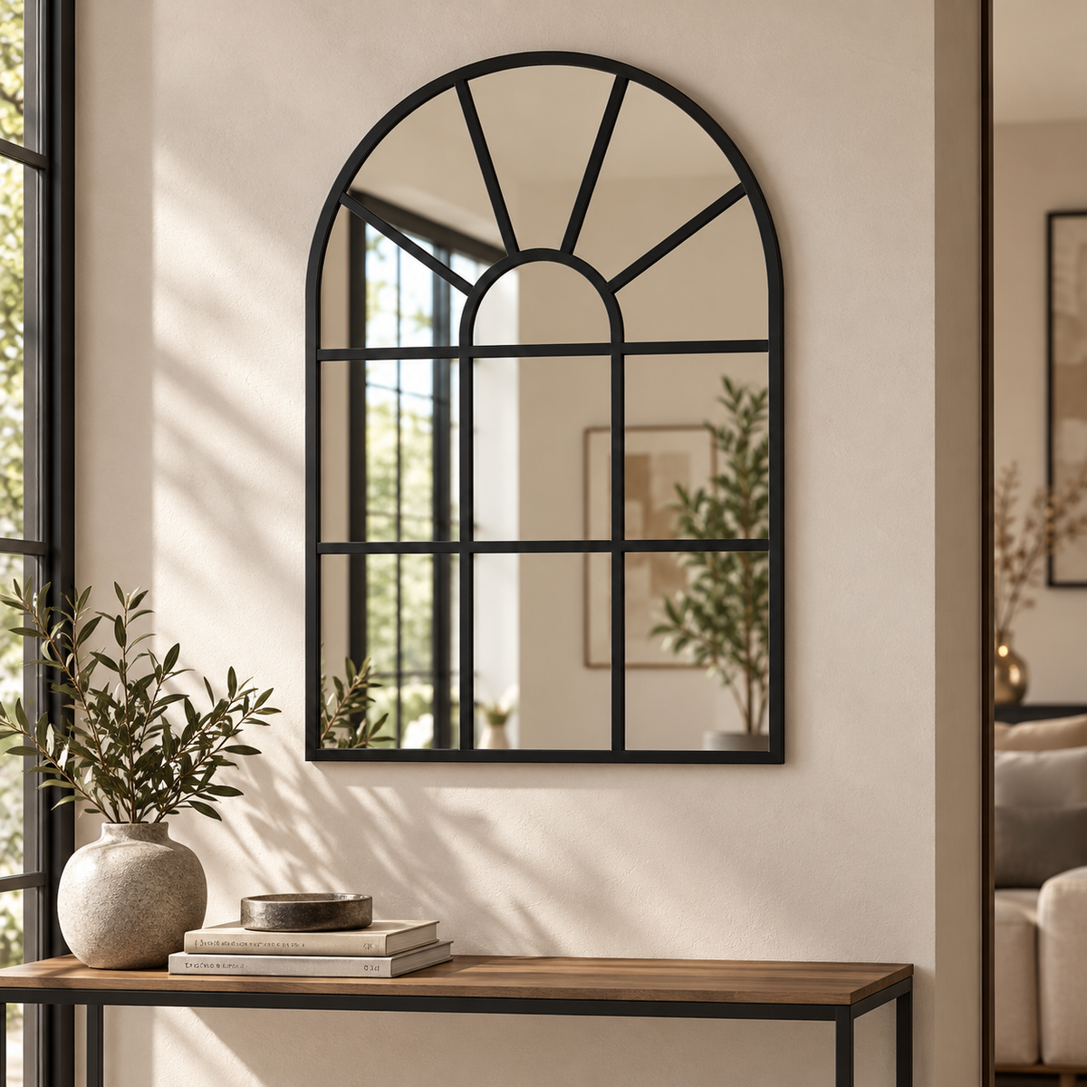 Specchio da Parete Industriale 58x86 cm con Cornice Nera in Acciaio