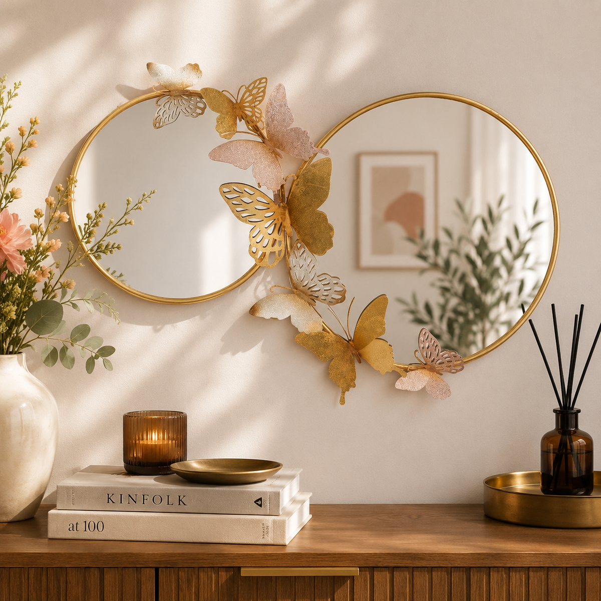 Specchio da Muro Double Farfalle Pink Oro 81 x 52,5 cm