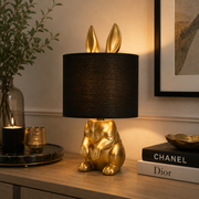 Lampada da Tavolo Coniglio Oro in Resina con Paralume Nero Ø20 x H43 cm
