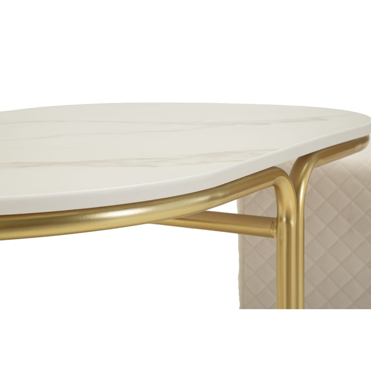 Tavolino da Caffè Relax 79x45x44 cm con 2 Pouf Beige e Oro