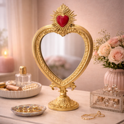 Specchio da tavolo Flaming Heart Cuore Sacro Oro 31cm