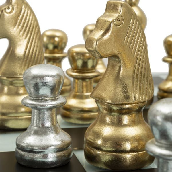 Set Scacchiera Moderna 50,5 cm con Pedine Oro e Argento in Poliresina