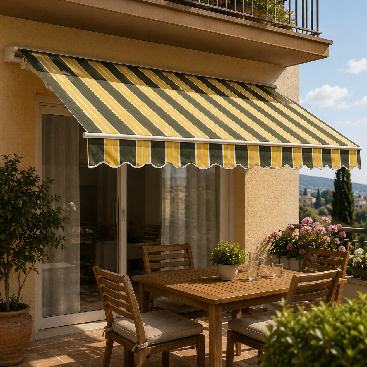 Tenda da Sole a Caduta 100x250 cm Righe Verde/Giallo P3002 con Braccetti