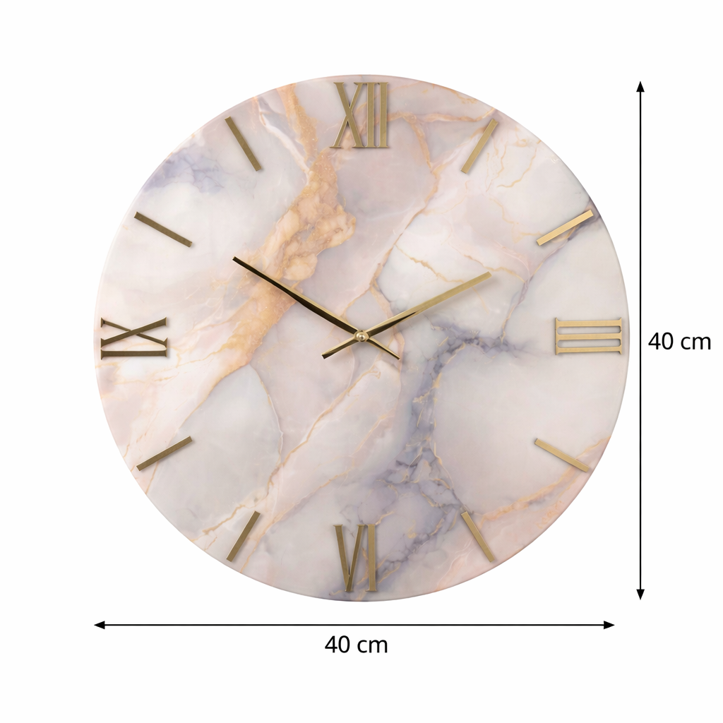 Orologio da Parete Effetto Marmo Cipria Ø 40 cm con Dettagli Oro