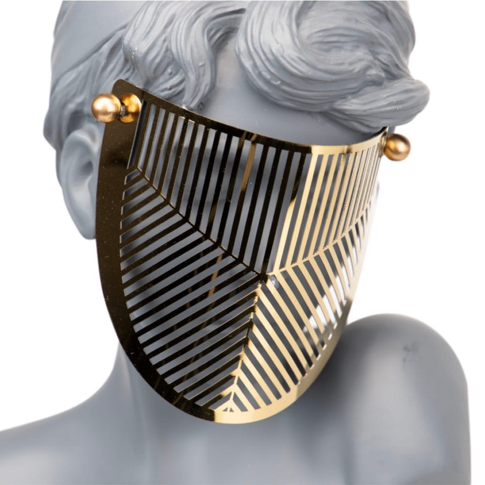 Scultura Decorativa Busto Classico con Maschera Oro In Resina 25x17x49 CM