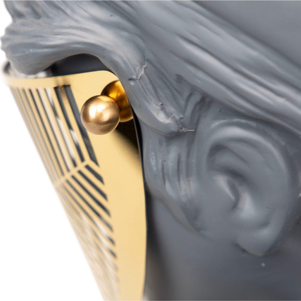 Scultura Decorativa Busto Classico con Maschera Oro In Resina 25x17x49 CM