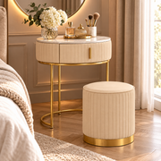 Comodino Toeletta Pok con Pouf Ø52x70 cm Beige e Oro