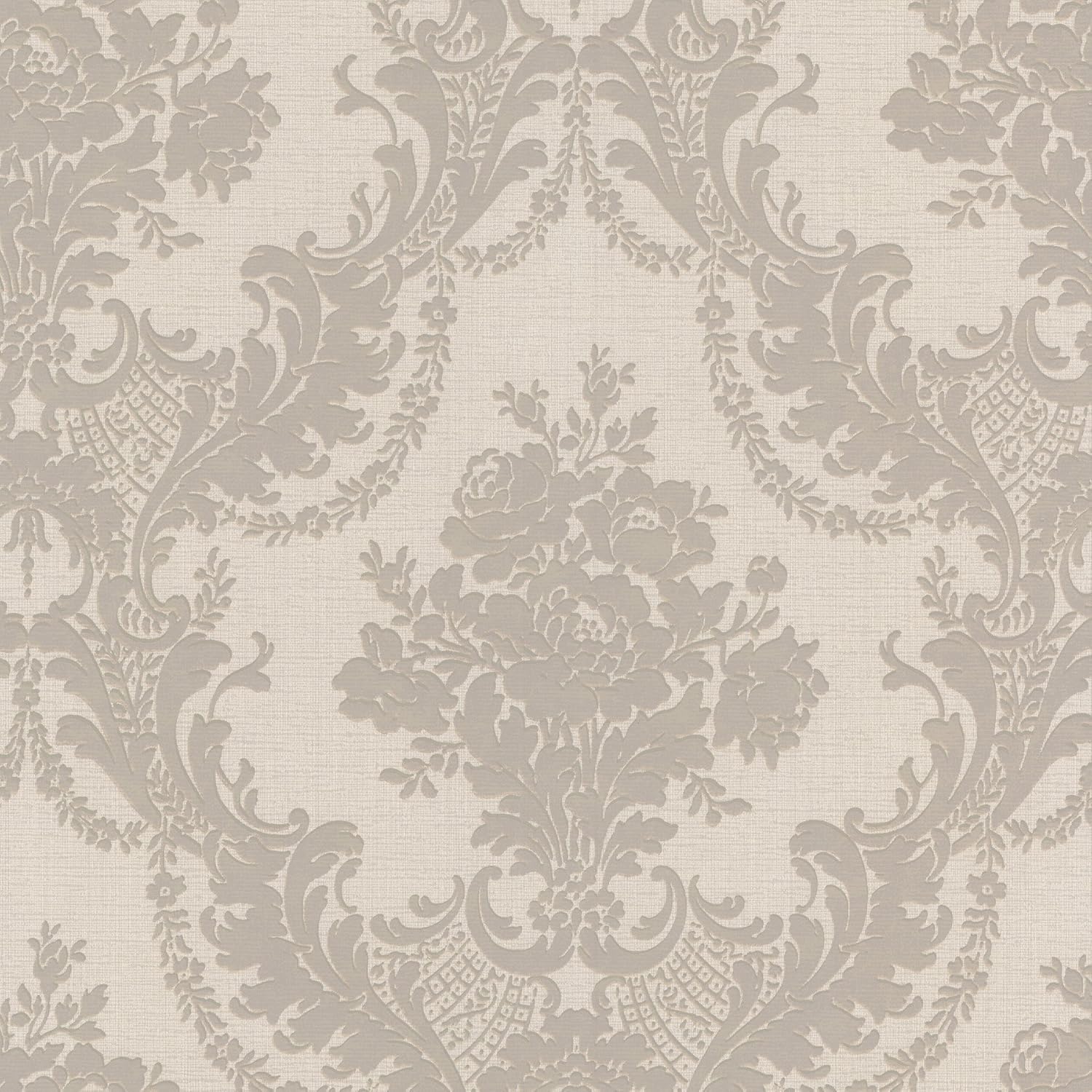 Carta da Parati Damascata Beige Elegante Effetto Tessuto