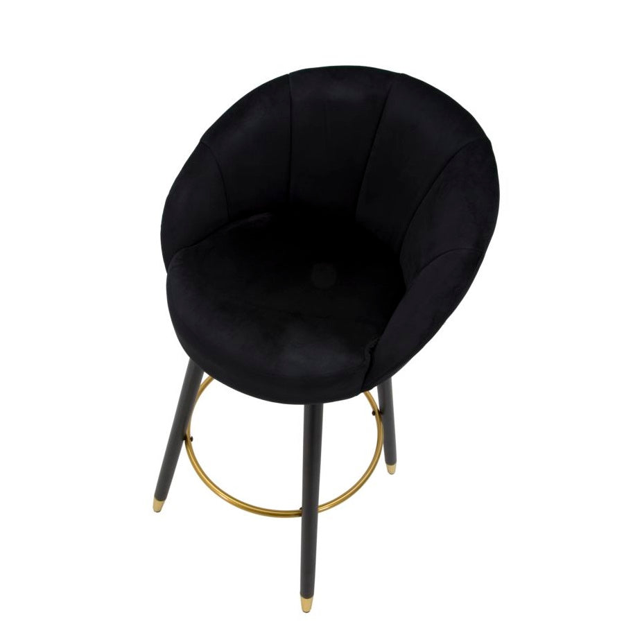 Sgabello Bar Prague Nero in Velluto 104 cm con Gambe Nere e Dettagli Oro