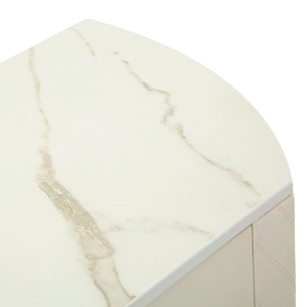 Consolle Sharon 100x40x75 cm Simil Pelle Bianca Trapuntata e Struttura Oro