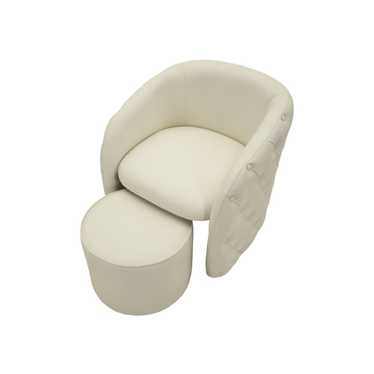 Poltrona Zagabria Bianca con Pouf Ø47 cm Effetto Capitonné