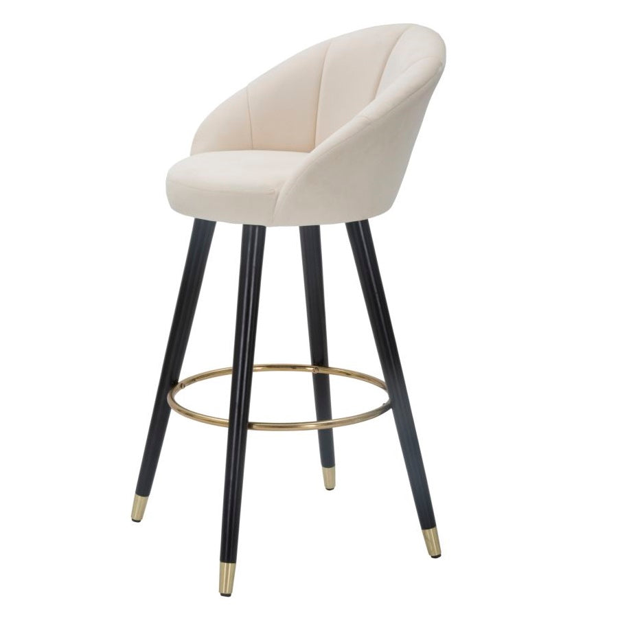 Sgabello Bar Prague Crema in Velluto 104 cm con Gambe Nere e Dettagli Oro