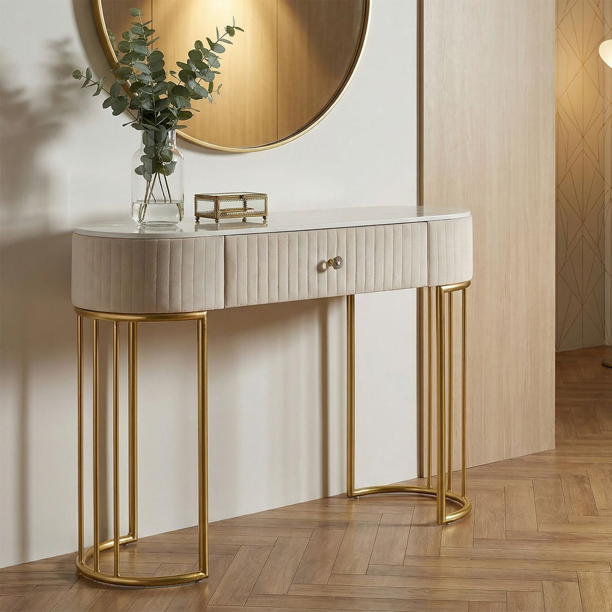 Consolle Montpellier Crema e Oro 100x40x75 cm con Cassetto