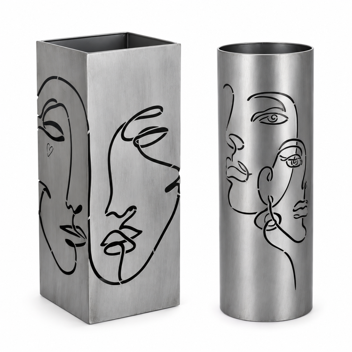 Set 2 Portaombrelli Evans Argento H52 cm in Acciaio con Vaschetta Scolapioggia