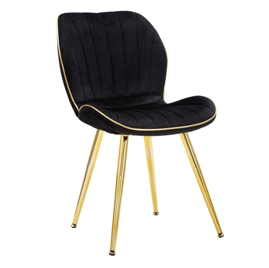 Set 2 Sedie Paris Space Nero e Oro 46x58x77 cm in Velluto Sintetico