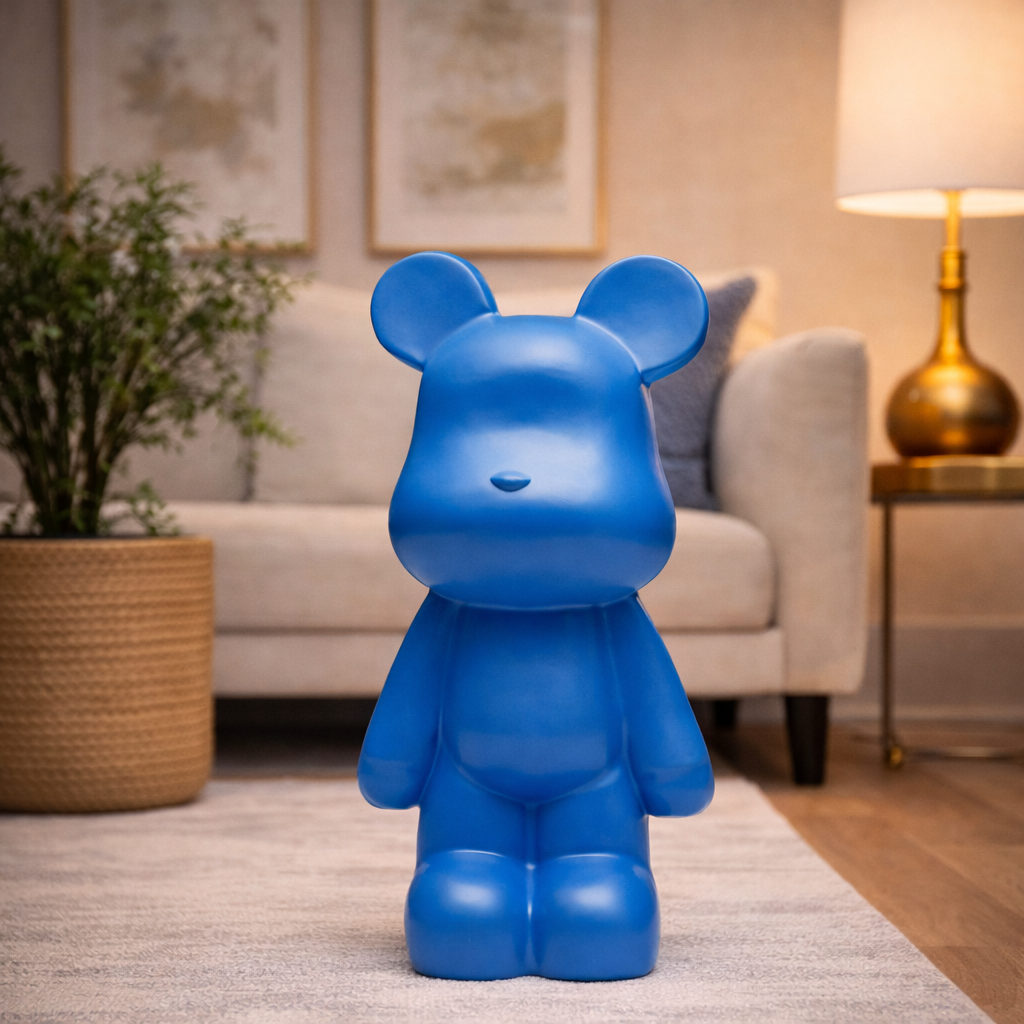 Scultura Statuetta Decorativa Orso Blu Bear Design Pop Orsetto 51cm