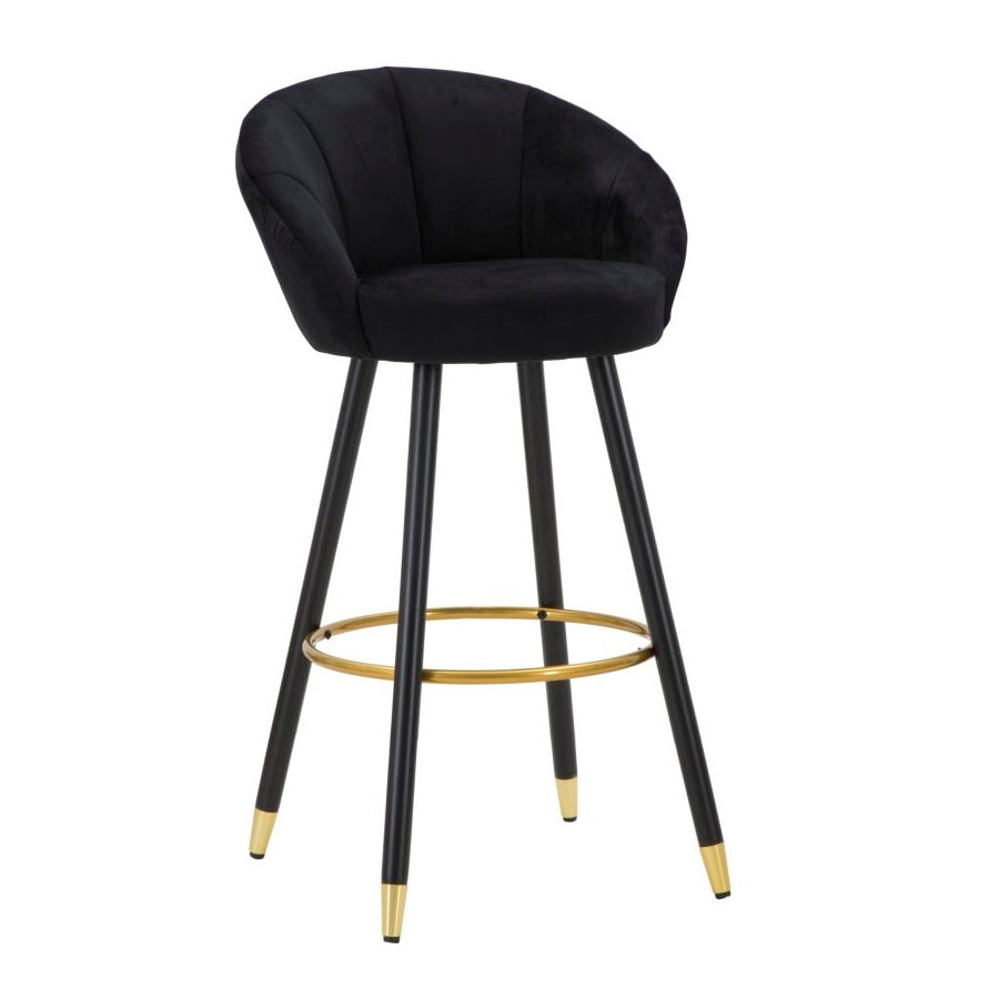 Sgabello Bar Prague Nero in Velluto 104 cm con Gambe Nere e Dettagli Oro