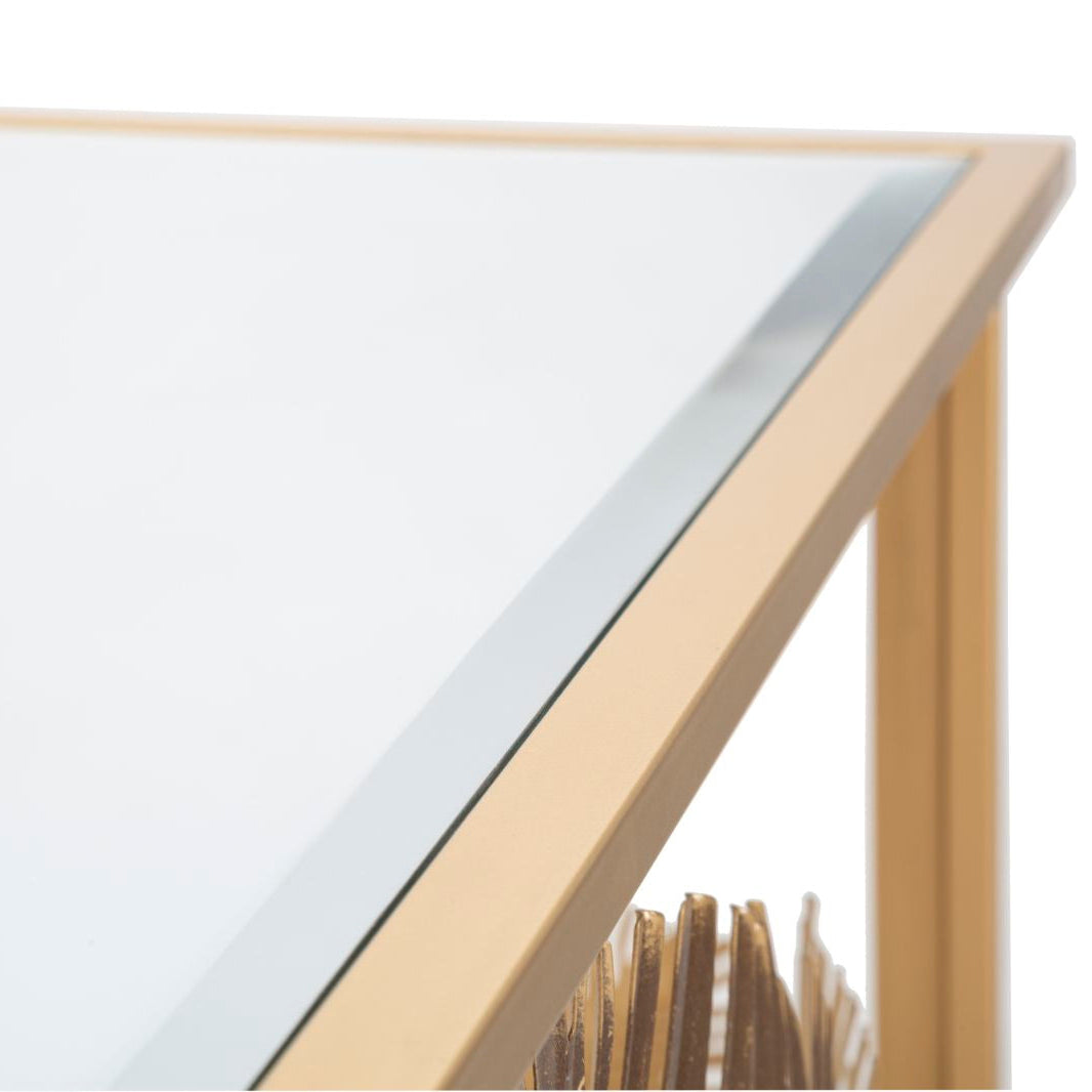 Consolle Glam Floris Oro 113x40x80 cm con Piano a Specchio Design Floreale