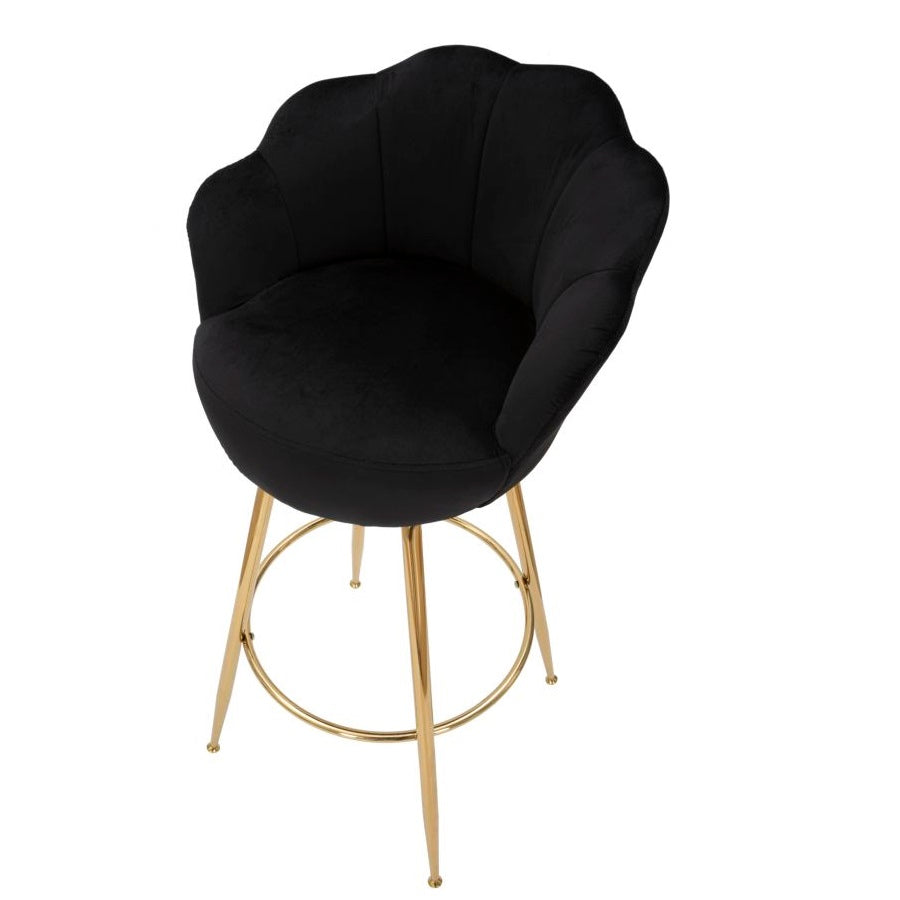 Sgabello Bar Vienna Nero in Velluto 110 cm con Gambe Oro