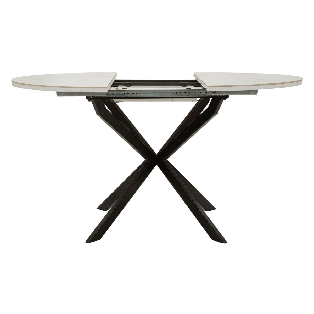 Tavolo da Pranzo Allungabile Martin Ø100-140x78 cm Ceramica Effetto Marmo e Metallo Nero