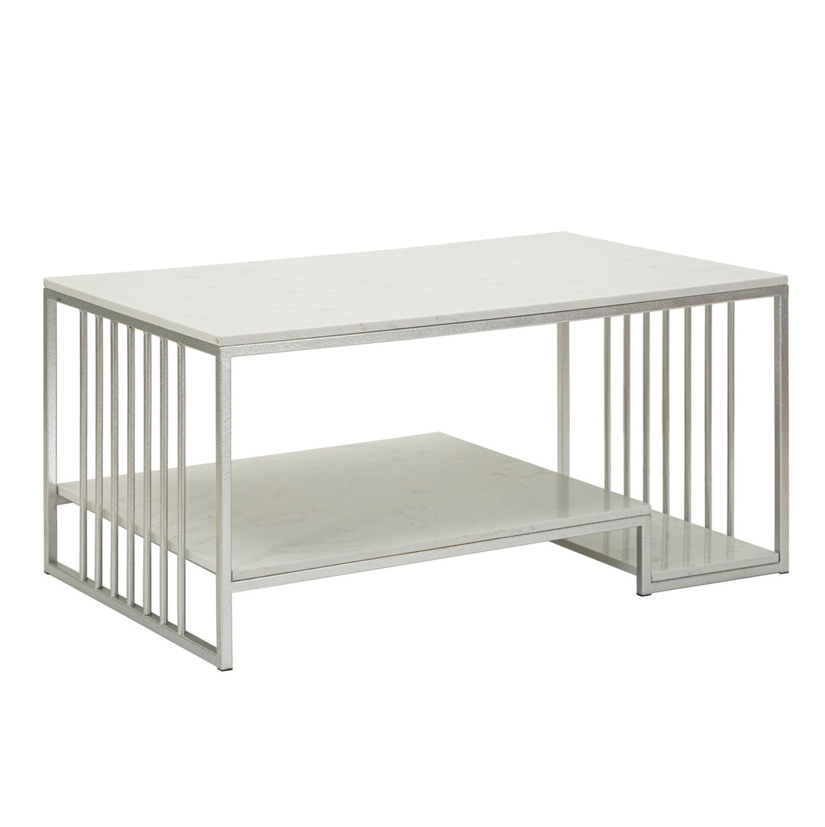 Tavolo da Caffè Kayseri 90x60x45 cm Silver con Doppio Piano Effetto Marmo