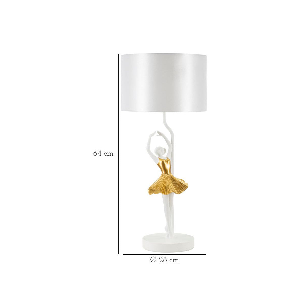 Lampada da Tavolo Ballerina Ø28x64 cm con Base Scultorea e Abito Dorato
