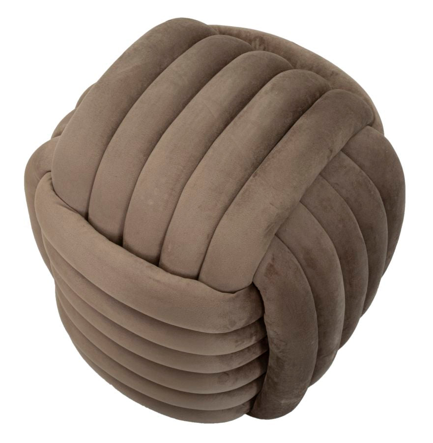Pouf Annodato in Velluto Tortora 45 x 45 cm Seduta Decorativa Morbida