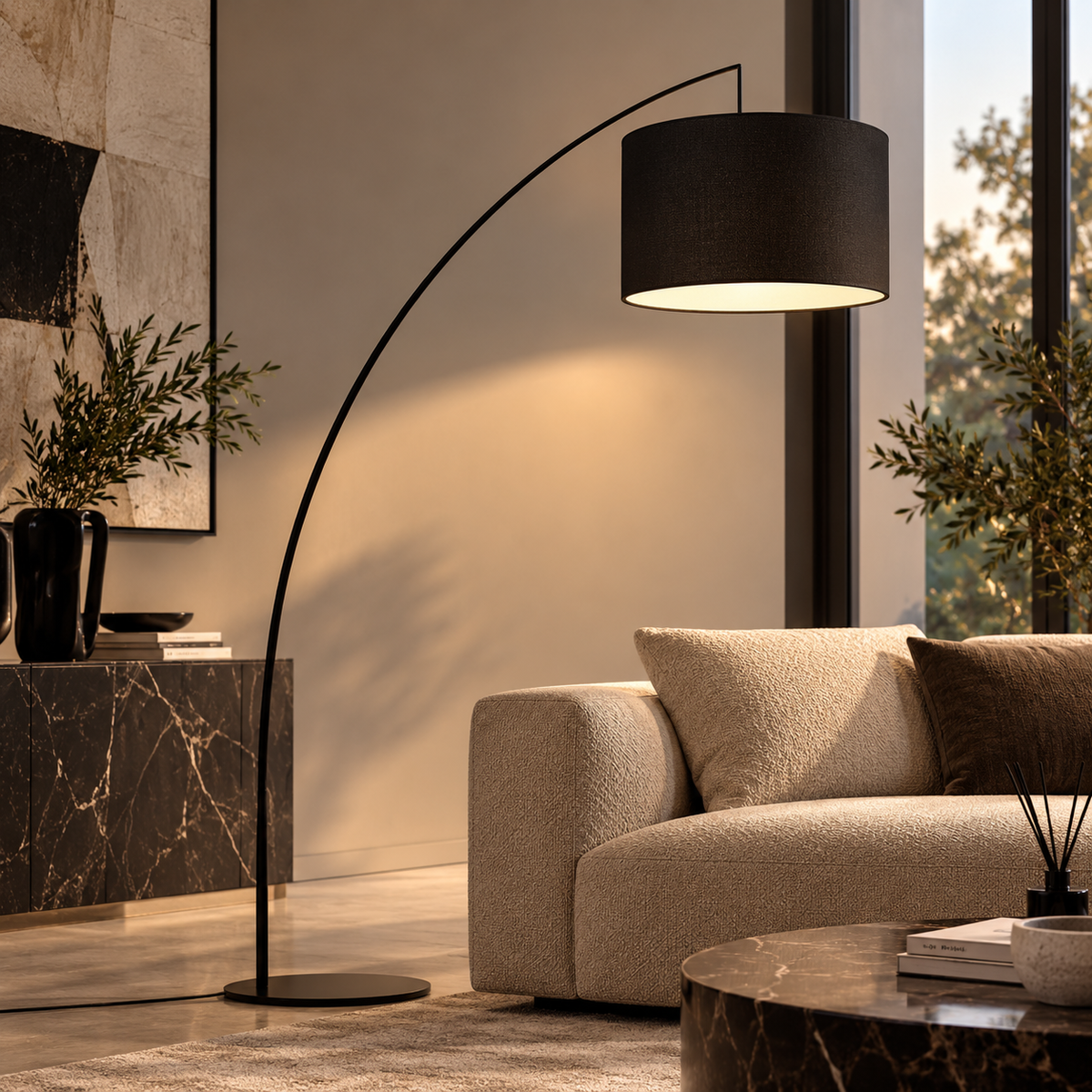 Lampada da Terra ad Arco Moby Black Nera H 245 cm con Paralume Ø60 cm