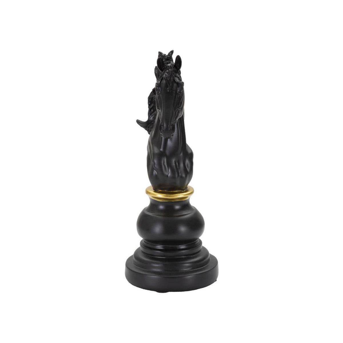 Statuetta Decorativa Cavallo Scacchi Nero e Oro 14 x 11 x H27 cm