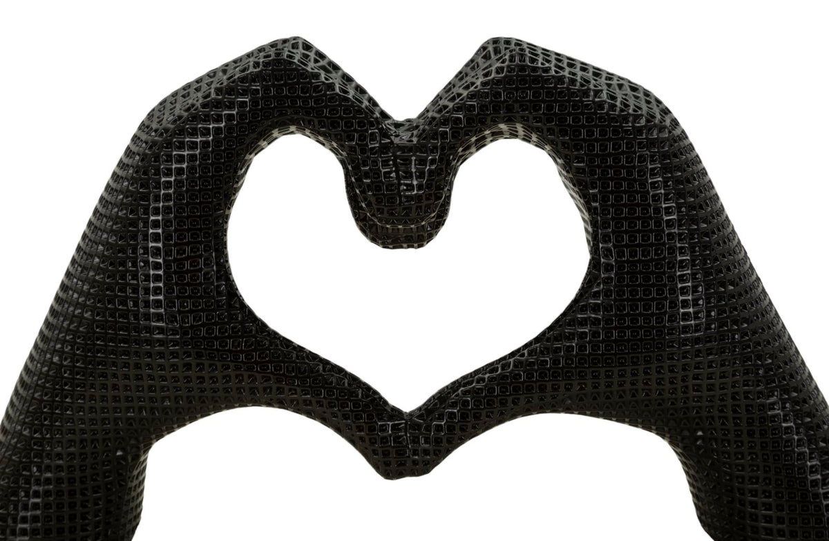 Scultura Mani a Cuore Lover Black in Resina Nera 25 cm Design Moderno