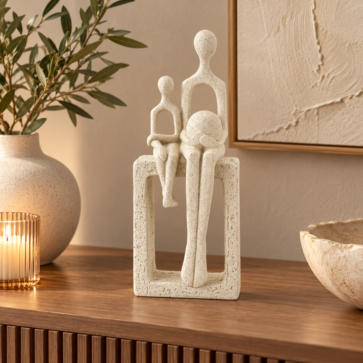 Statuetta Maternità Stons Beige H26 cm in Poliresina