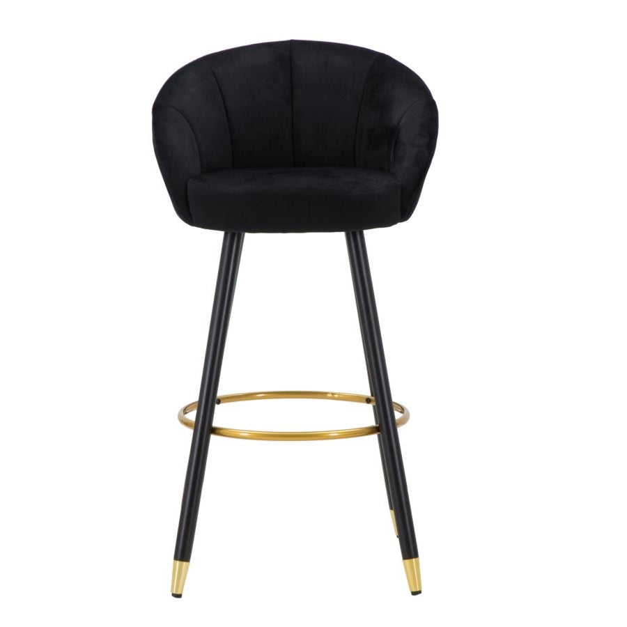 Sgabello Bar Prague Nero in Velluto 104 cm con Gambe Nere e Dettagli Oro