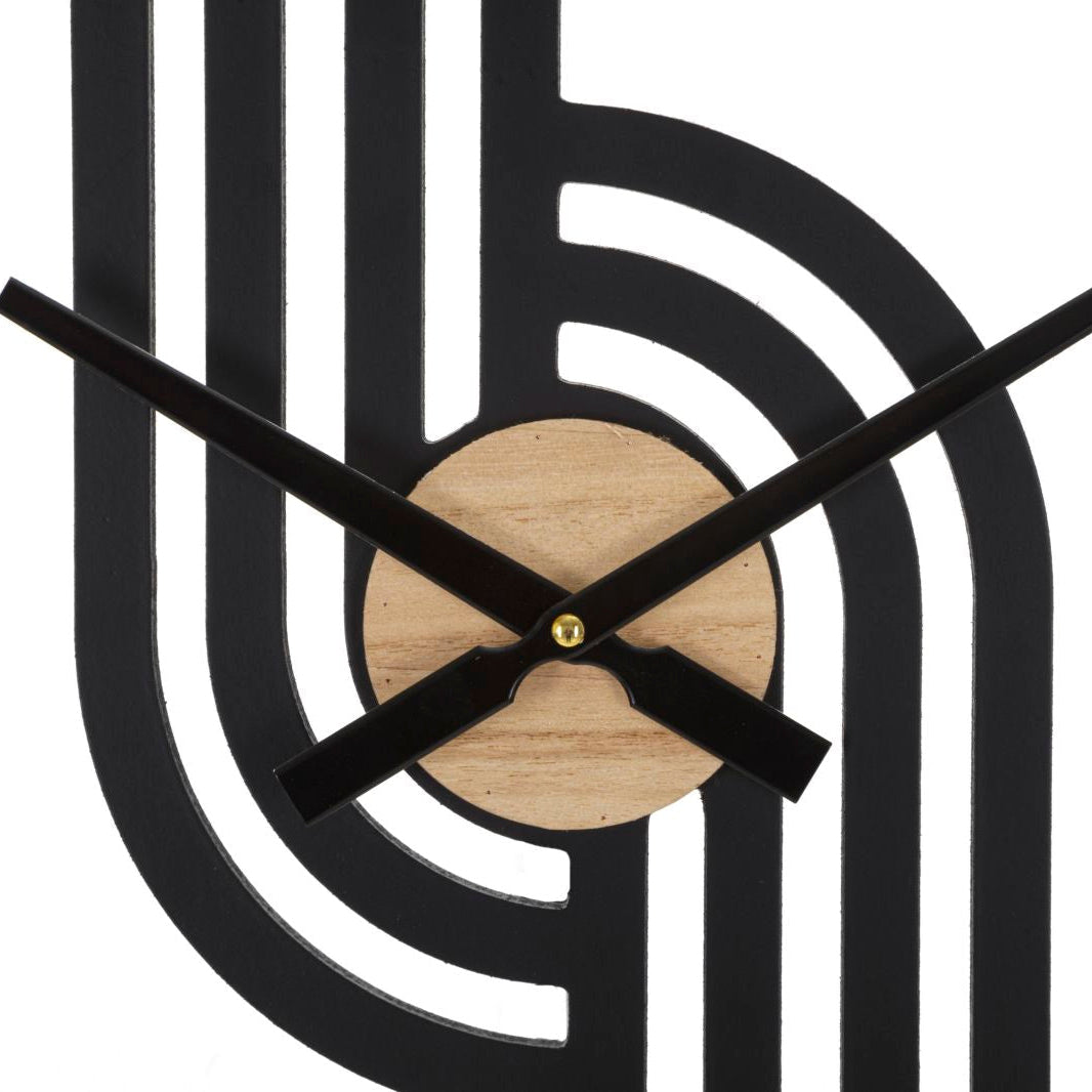 Orologio da Parete Clips Ø60 cm Nero e Legno Design Geometrico Moderno