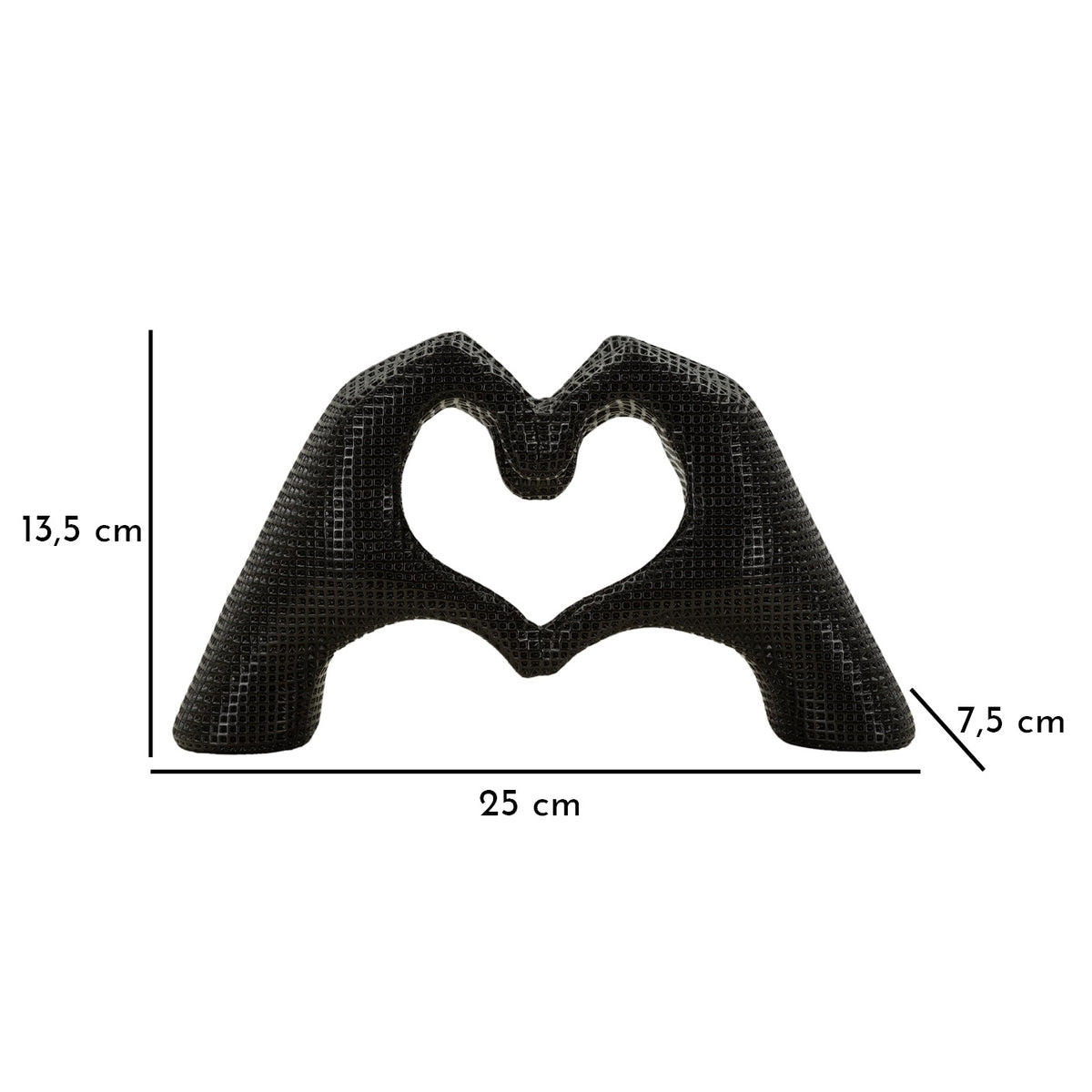 Scultura Mani a Cuore Lover Black in Resina Nera 25 cm Design Moderno
