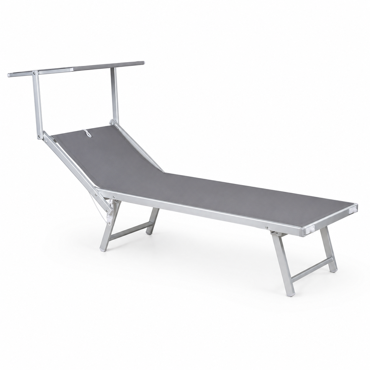 Lettino Prendisole Playa in Alluminio con Parasole Grigio Set 2 Pezzi 186x70 cm
