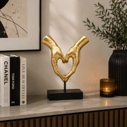 Oggetto Decorativo Heart Hands 33 cm Oro Scultura da Tavolo con Base