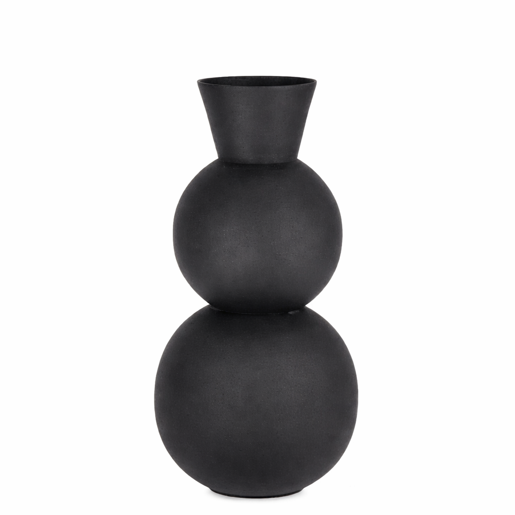 Bottiglia Vaso Decorativo Nero Ridhi in Ceramica a Doppia Sfera H32,5cm