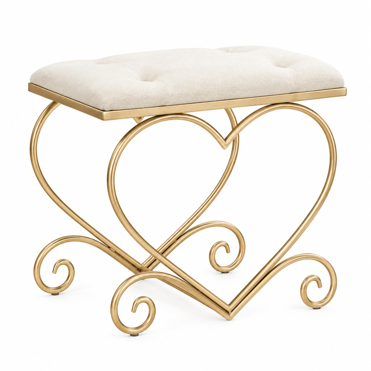 Sgabello Heart Crema 50x37,5x51,5 cm con Struttura Dorata