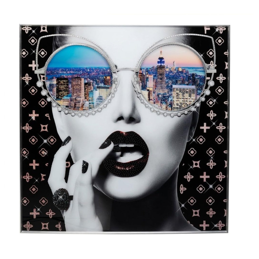 Quadro Decorativo NY View KARE Multicolore con Cornice Argento 120 x 120 cm