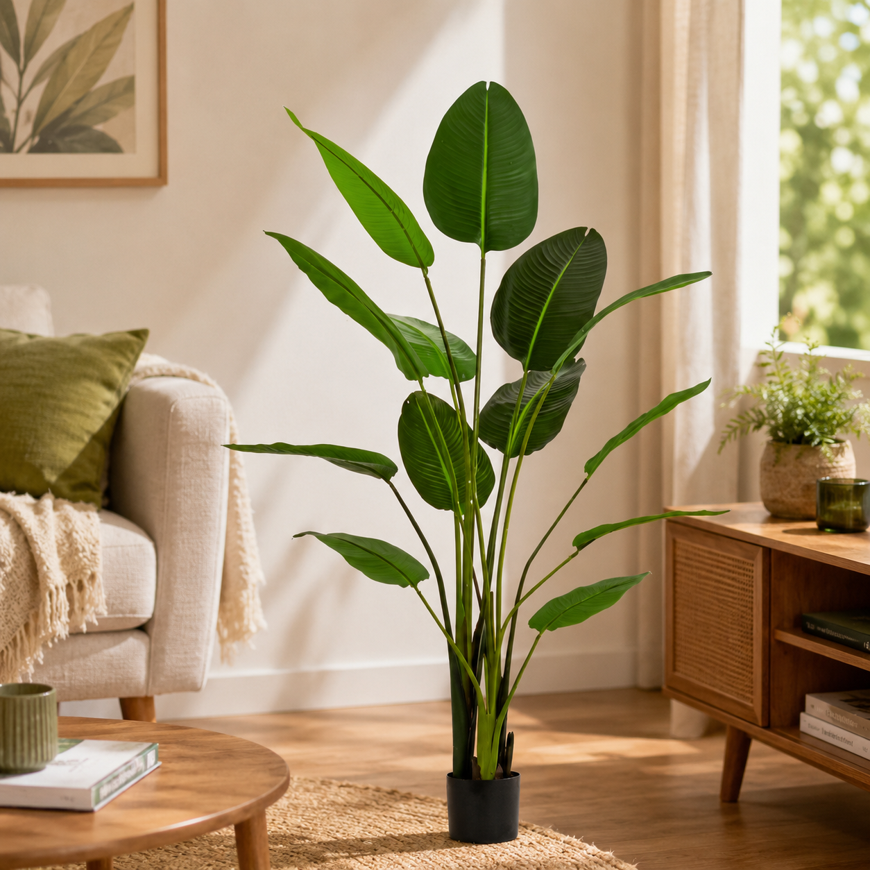 Pianta Artificiale Strelitzia con Vaso 13 Foglie H185 cm