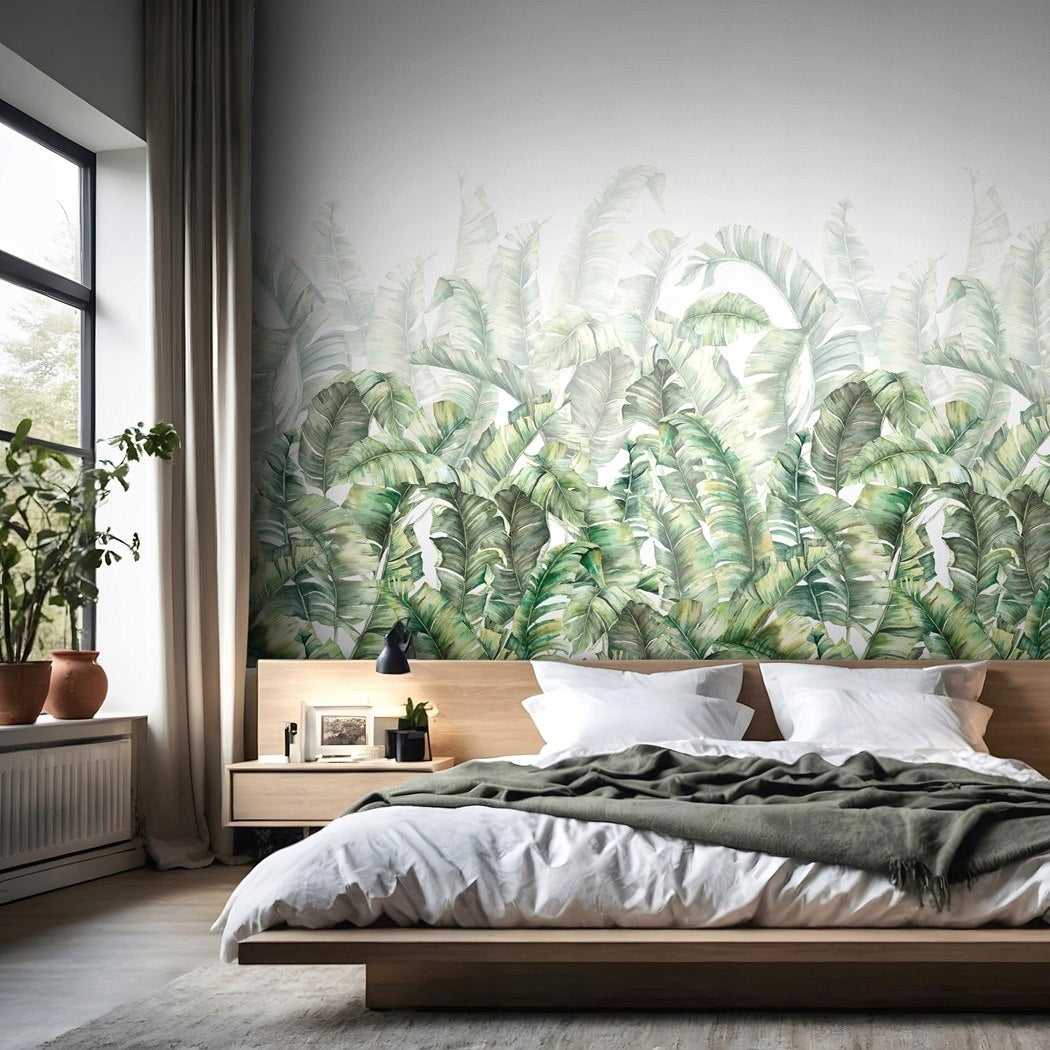 Carta da Parati Tropicale Foglie Verdi 3 Pannelli 159x270 cm