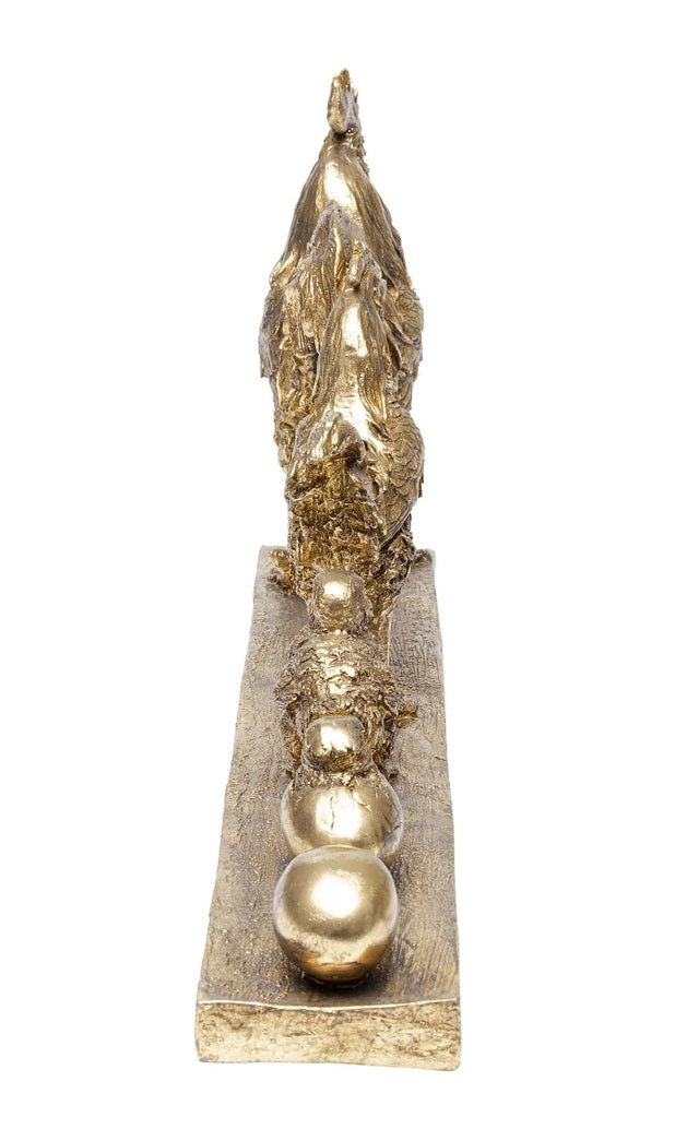 Scultura Oggetto Decorativo Famiglia di Galli Chicken Evolution Oro in Resina