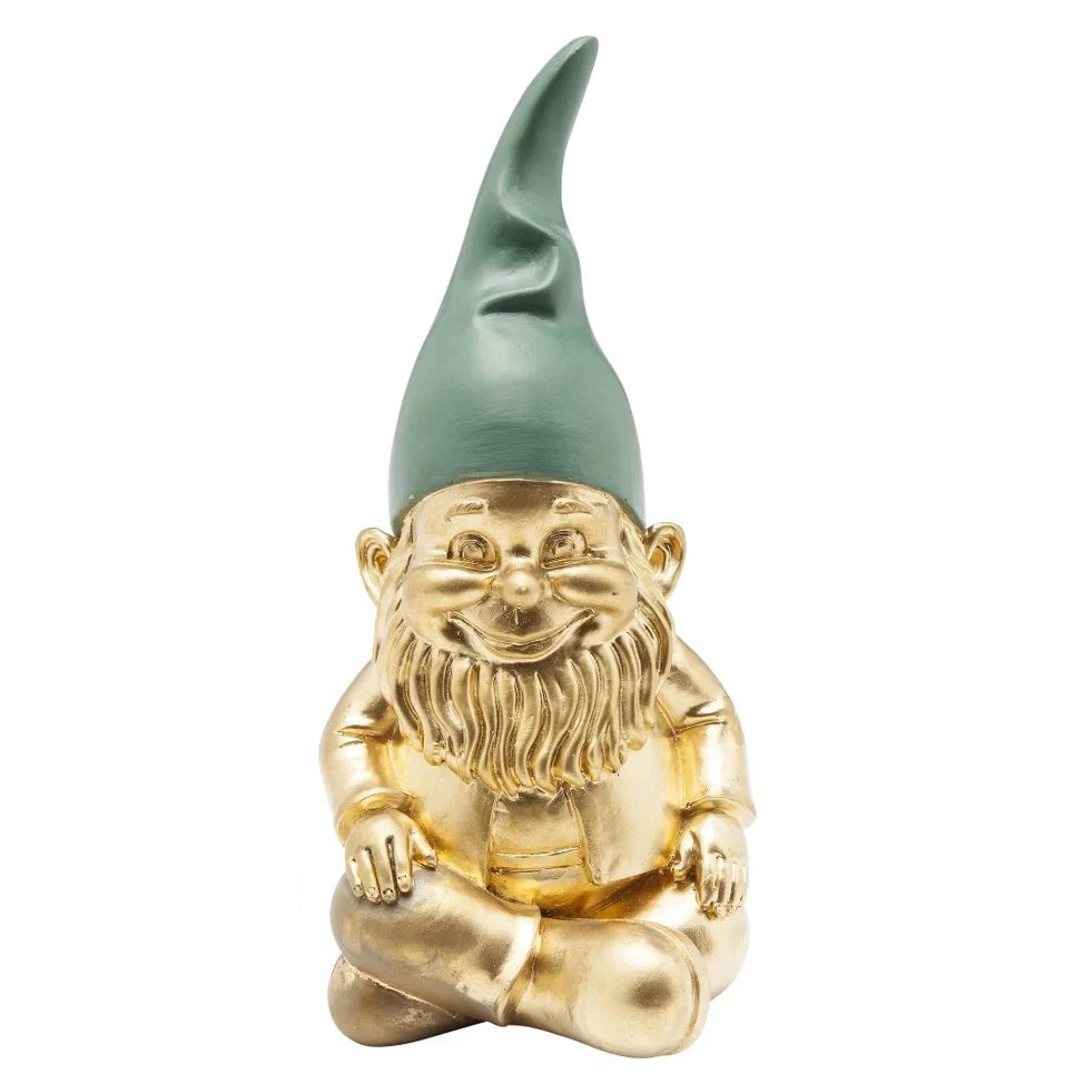 Statuetta Figura Decorativa Gnomo Zwerg Sitting Oro e Verde Nano Design 19 cm