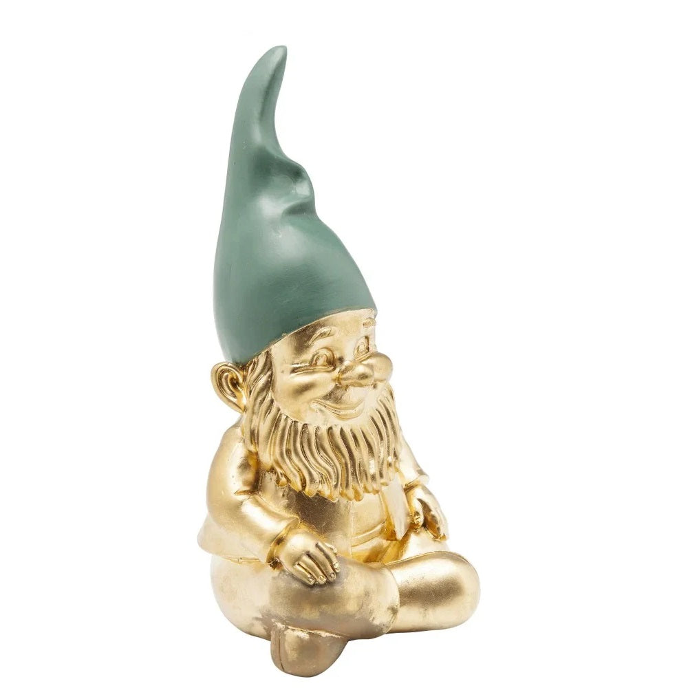 Statuetta Figura Decorativa Gnomo Zwerg Sitting Oro e Verde Nano Design 19 cm