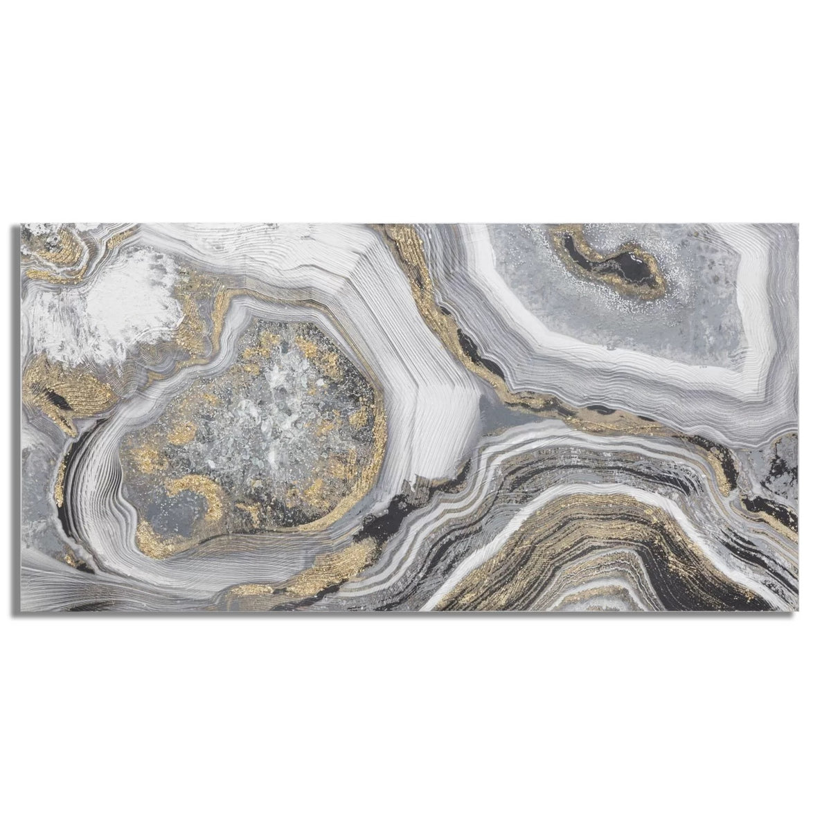 Dipinto Quadro su Tela Cave Astratto Grigio Oro 120 x 60 cm con Telaio in Legno