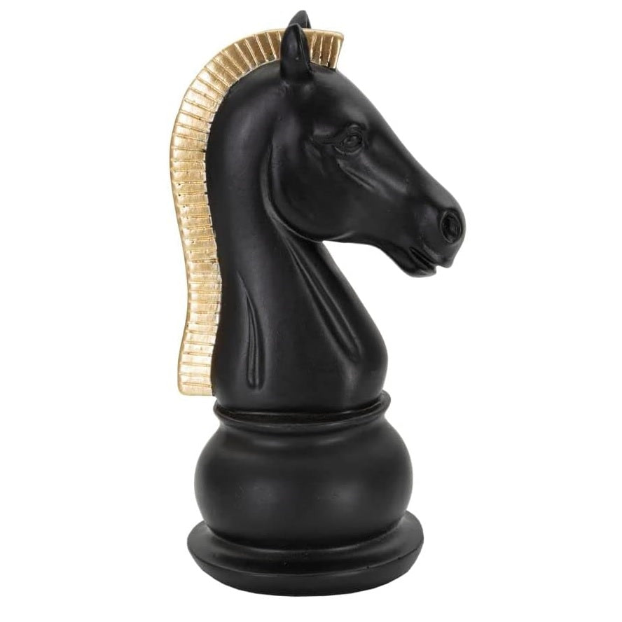 Statuetta Decorativa Cavallo Scacchi Nero e Oro 10,5 x 8,5 x H19 cm