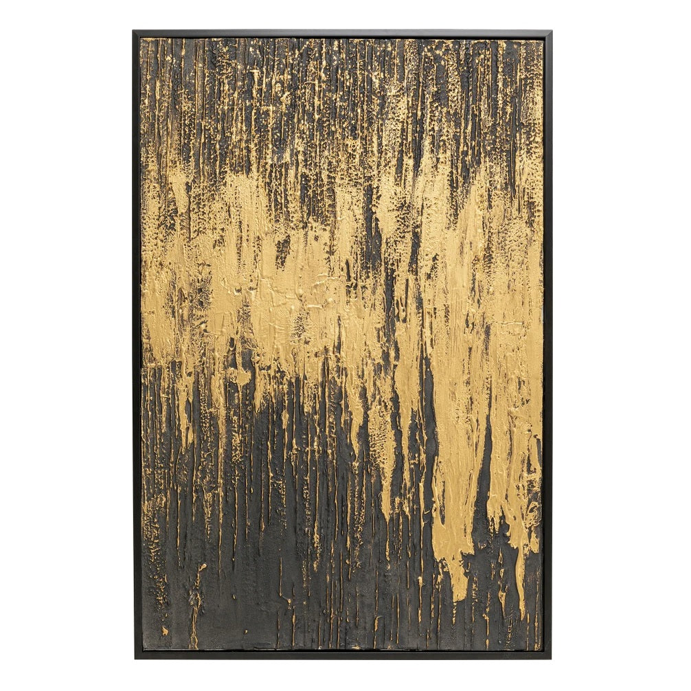 Quadro Astratto Abstract Nero Oro Incorniciato 80x120 cm Effetto Materico