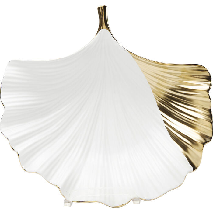 Centrotavola Decorativo Ginkgo Elegance Side in Ceramica Bianco e Oro