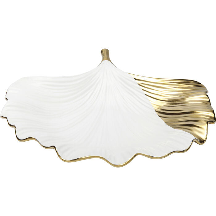 Centrotavola Decorativo Ginkgo Elegance Side in Ceramica Bianco e Oro