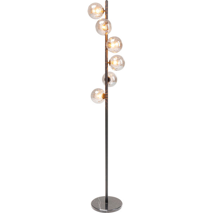 Lampada da Terra Scala Balls Nera 160 cm con 6 Sfere in Vetro e Base in Marmo